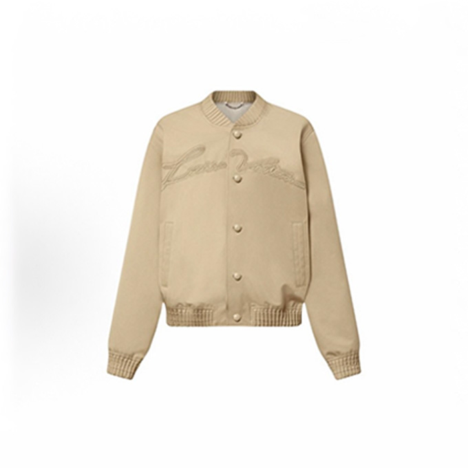 lv louis vuitton embroidered script logo ribbed baseball bomber jacket
